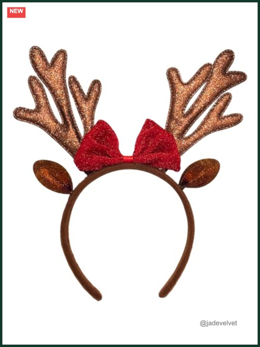 Glitter Reindeer Antlers Headband with Red Bow Adult Costume Accessory